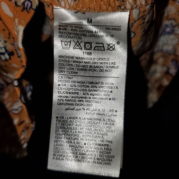 OLD NAVY MUSTARD BOHO FLORAL TOP SIZE MEDIUM - Picture 5 of 6